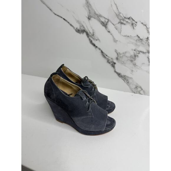 rag & bone Sahara Suede Open Peep Toe Oxford Wedge Lace Up Heel Size 38 US 8 - Picture 1 of 9